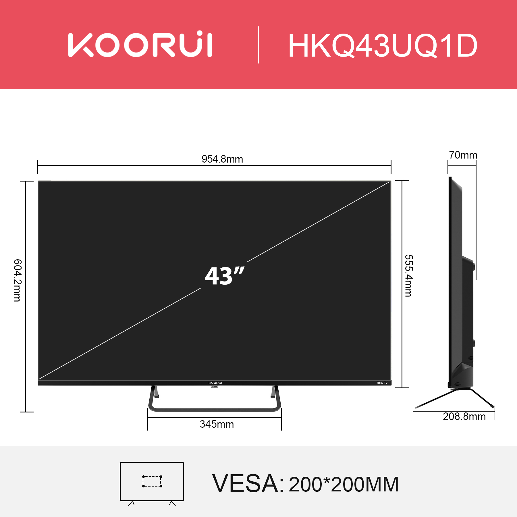 U系列 43英寸 4K UHD QLED Roku智能电视