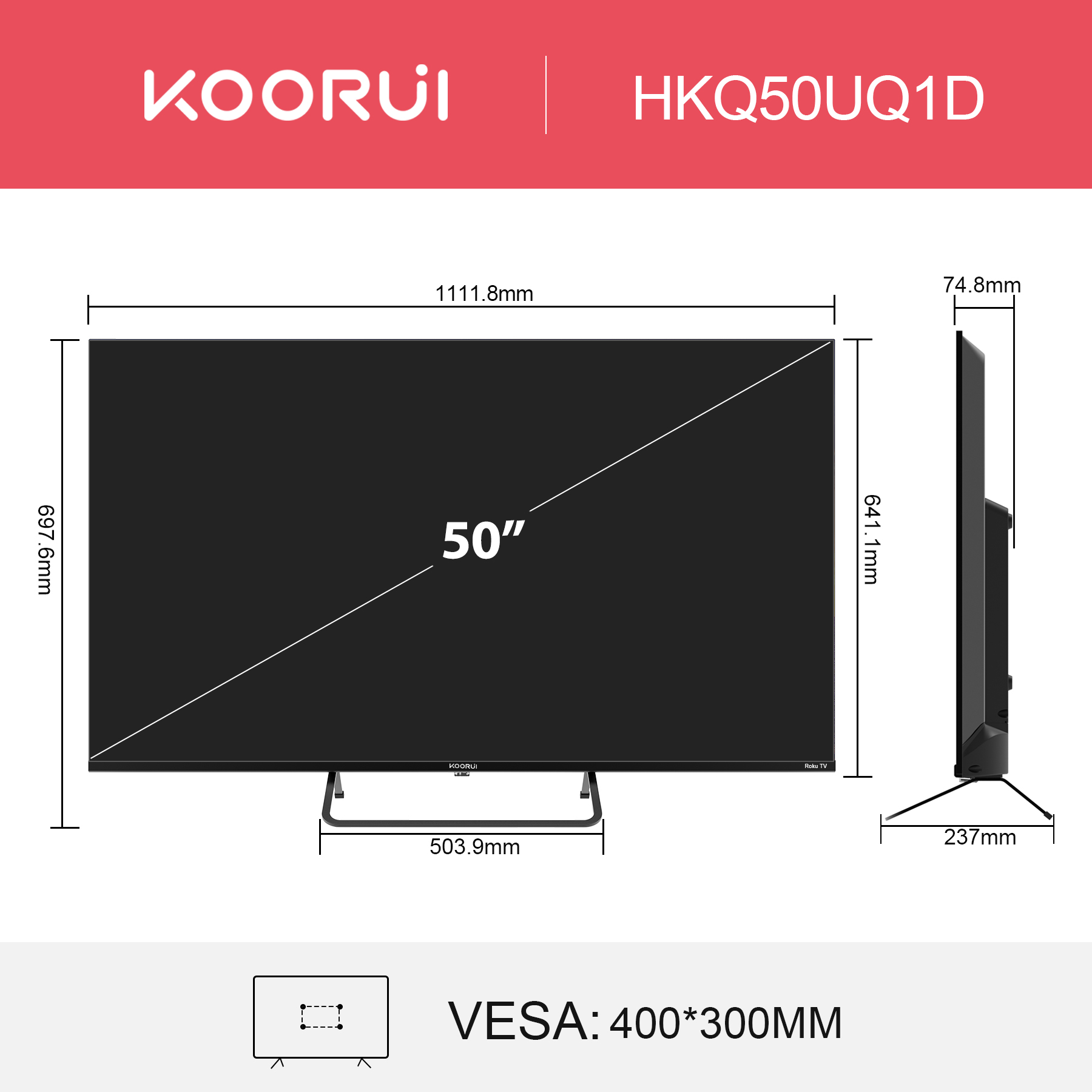 U系列 50英寸 4K UHD QLED Roku智能电视